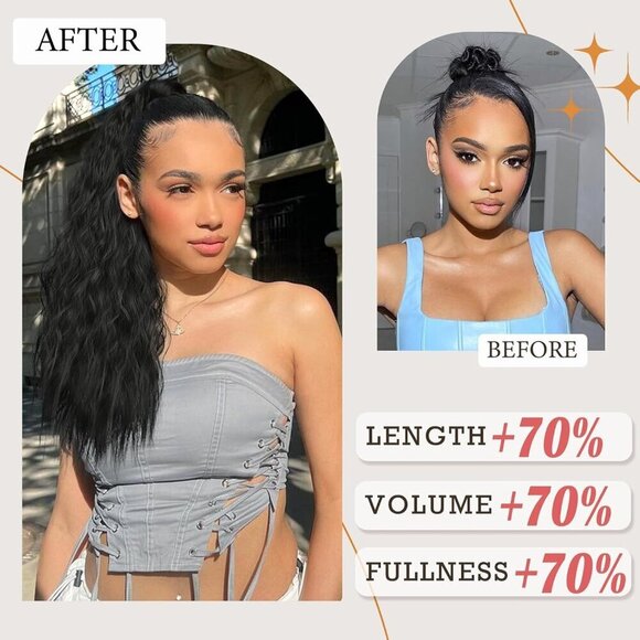 Long Wavy Synthetic Ponytail Extension Heat Resistant 18 Inch Black Women main image 6